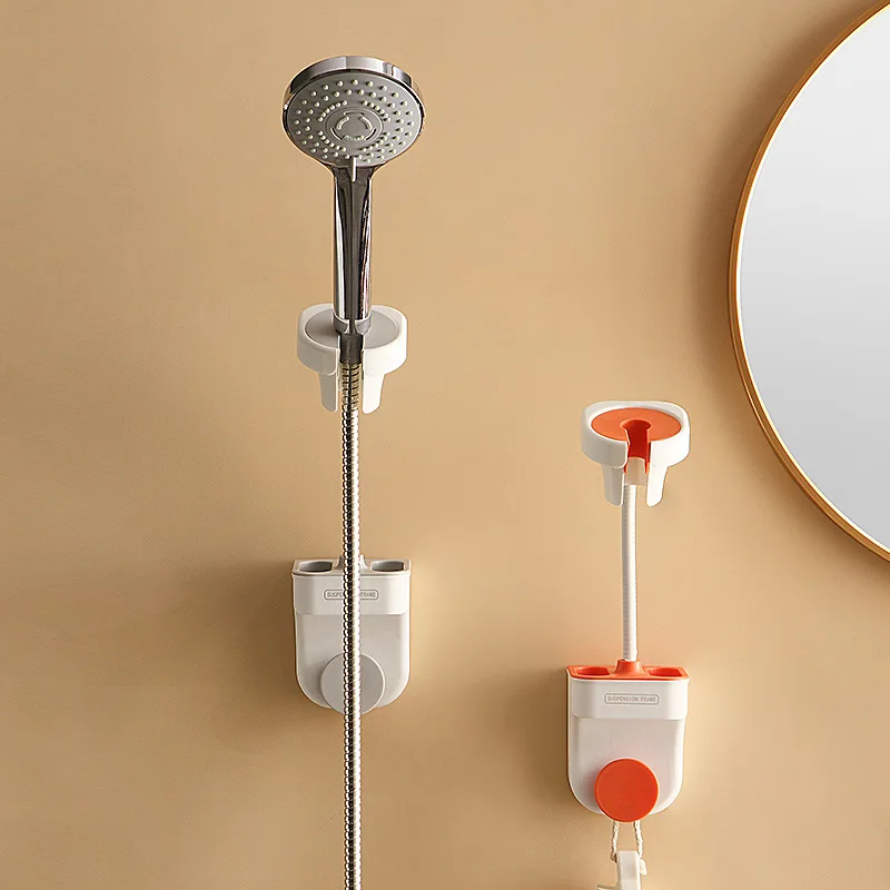Two In One Shower Holder Adjustable HHair Dryer Holder Universal Bathroom Bracket Nozzle Base Stand Punch-Free 360&deg;Rotation