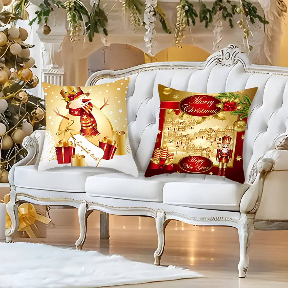 45*45cm Christmas Cushion Cover Red Gold Pillowcase 2023 Merry Christmas Printed Decorations For Home Noel New Year Gift 2024 images - 6