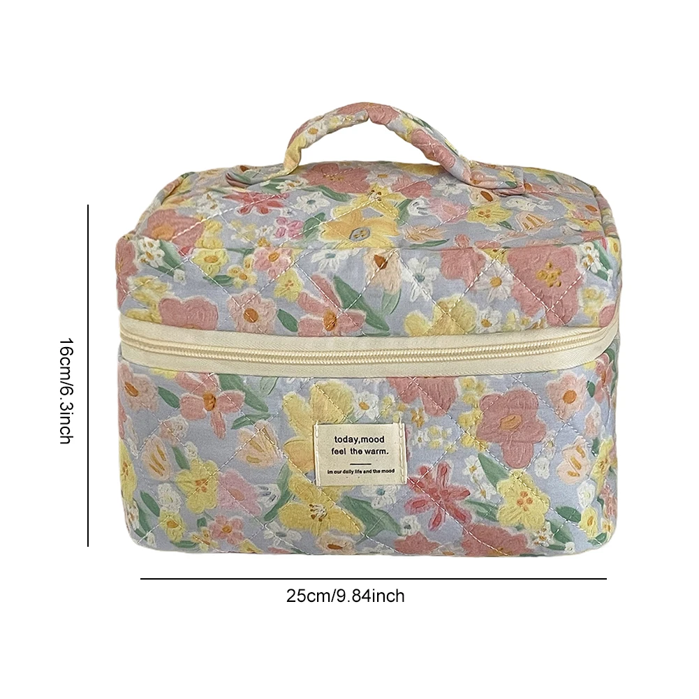 Toiletry Bag 3 Pcs Quilted Oil Painted Flower Toiletry Organizer Bag for Women Portable Large Cosmetic Pouch Travel Bag