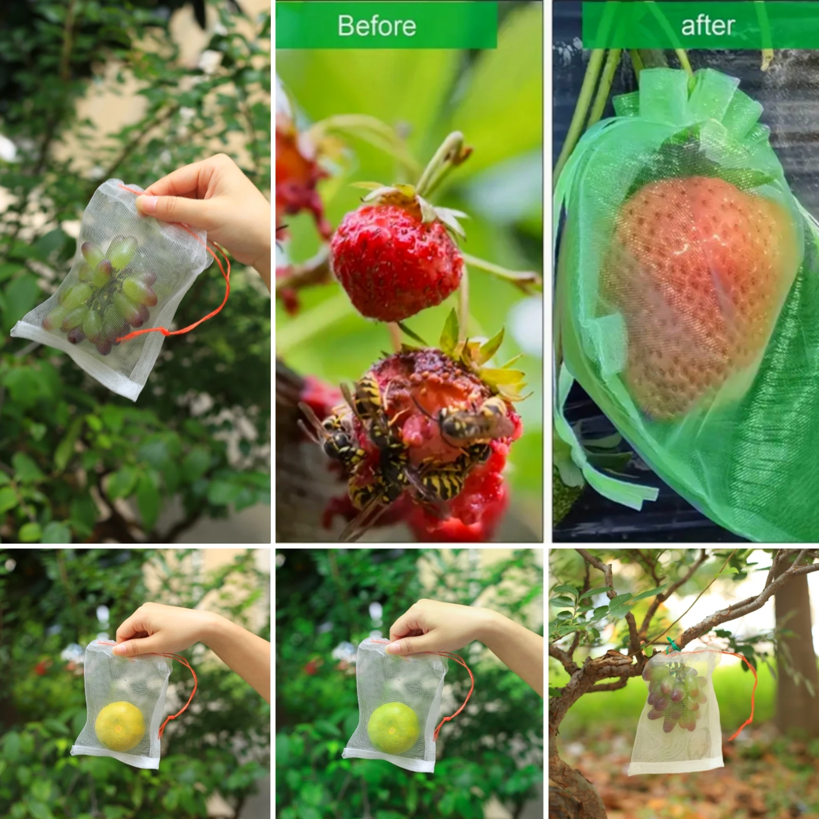 Fruit Protection Bag Anti-Bird Mesh Pest Control Device Grow Gardening Strawberry Grape Drawstring Bag Mesh Pouch 10/20/50PCS images - 6