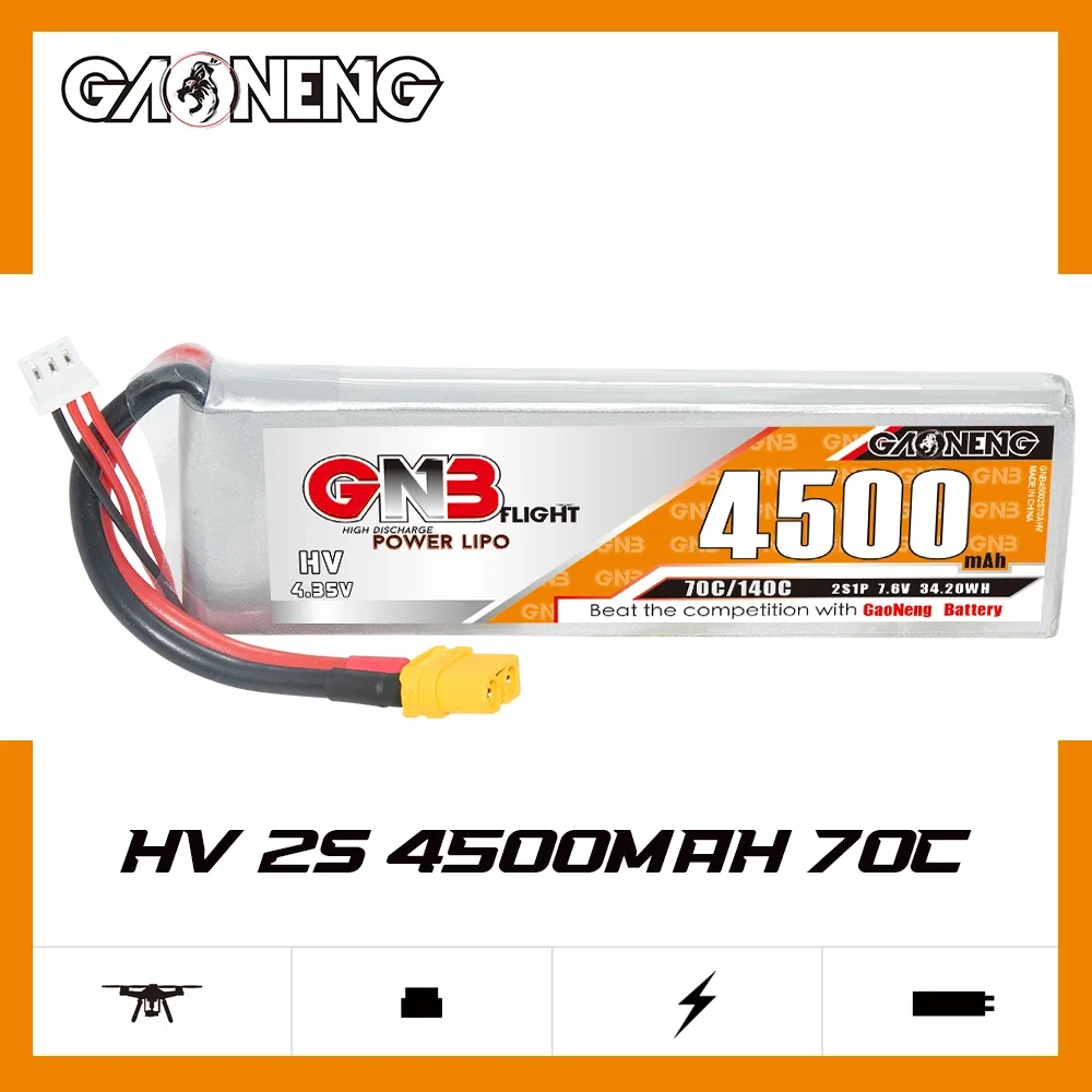 

GAONENG GNB 4500mAh HV 2S 70C 140C 7.6V XT60 LiPo Battery Touring Toys Drift Toys Racing Evader Toys RC Boat