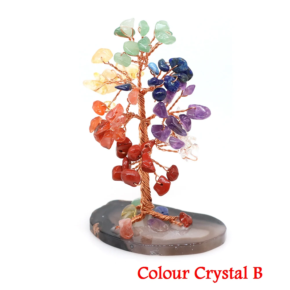 Glück Reichtum Baum Kupferdraht Wicklung natürlichen Kristall Quarz Kies Stein Achat Basis Heilung Feng Shui Ornamente Haupt dekoration – Detail 6