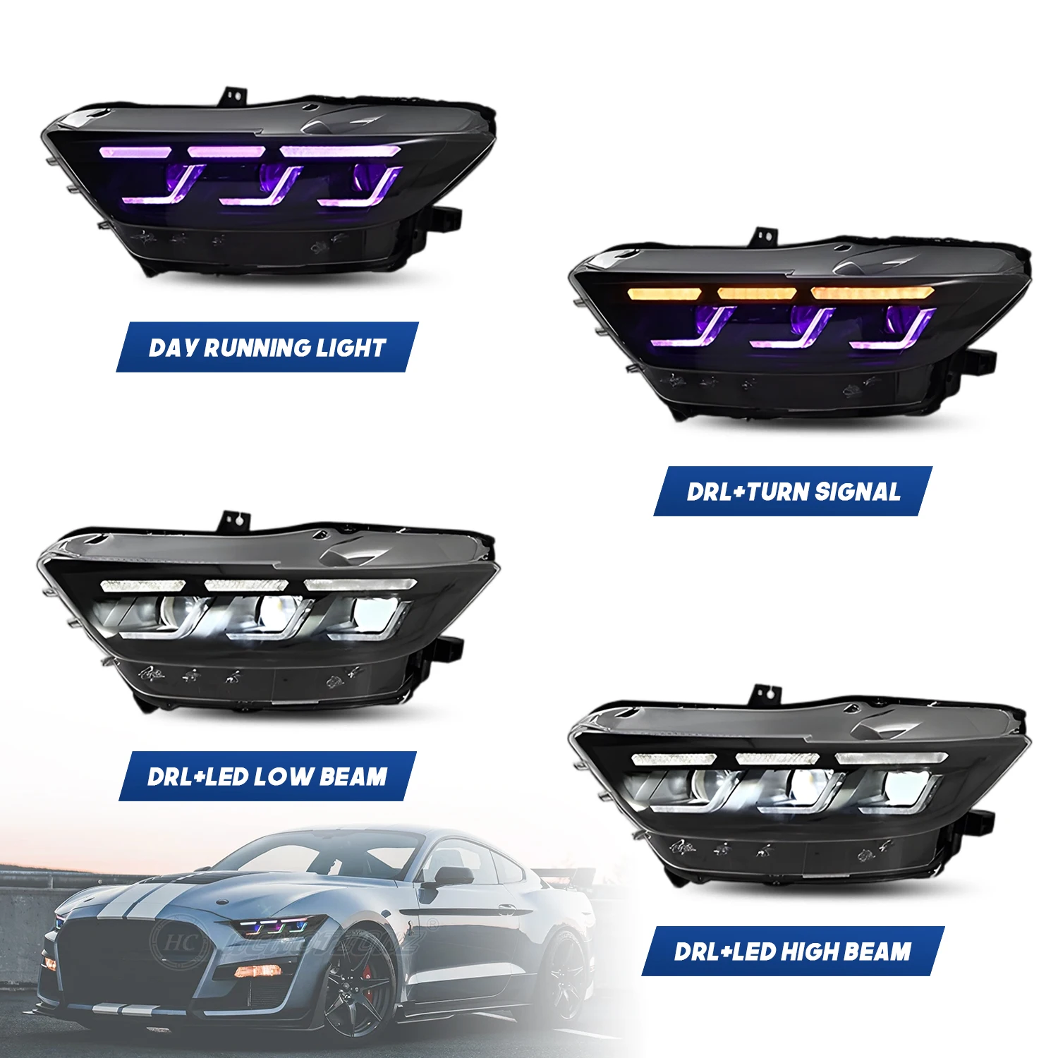 포드 머스탱 2015-2017 GT LED 전조등 어셈블리 스타트업 애니메이션 RGB 주간 주행등 프로젝터