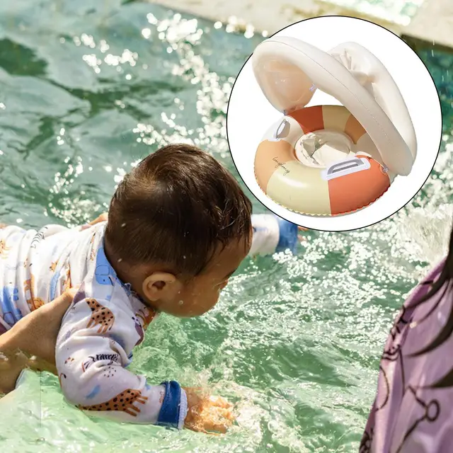Baby Swimming Pool Floats Sun Protection Baby Swimming Pool Float Ring With Canopy Foldable Safety Seat Swim Ring Retro Floating 4