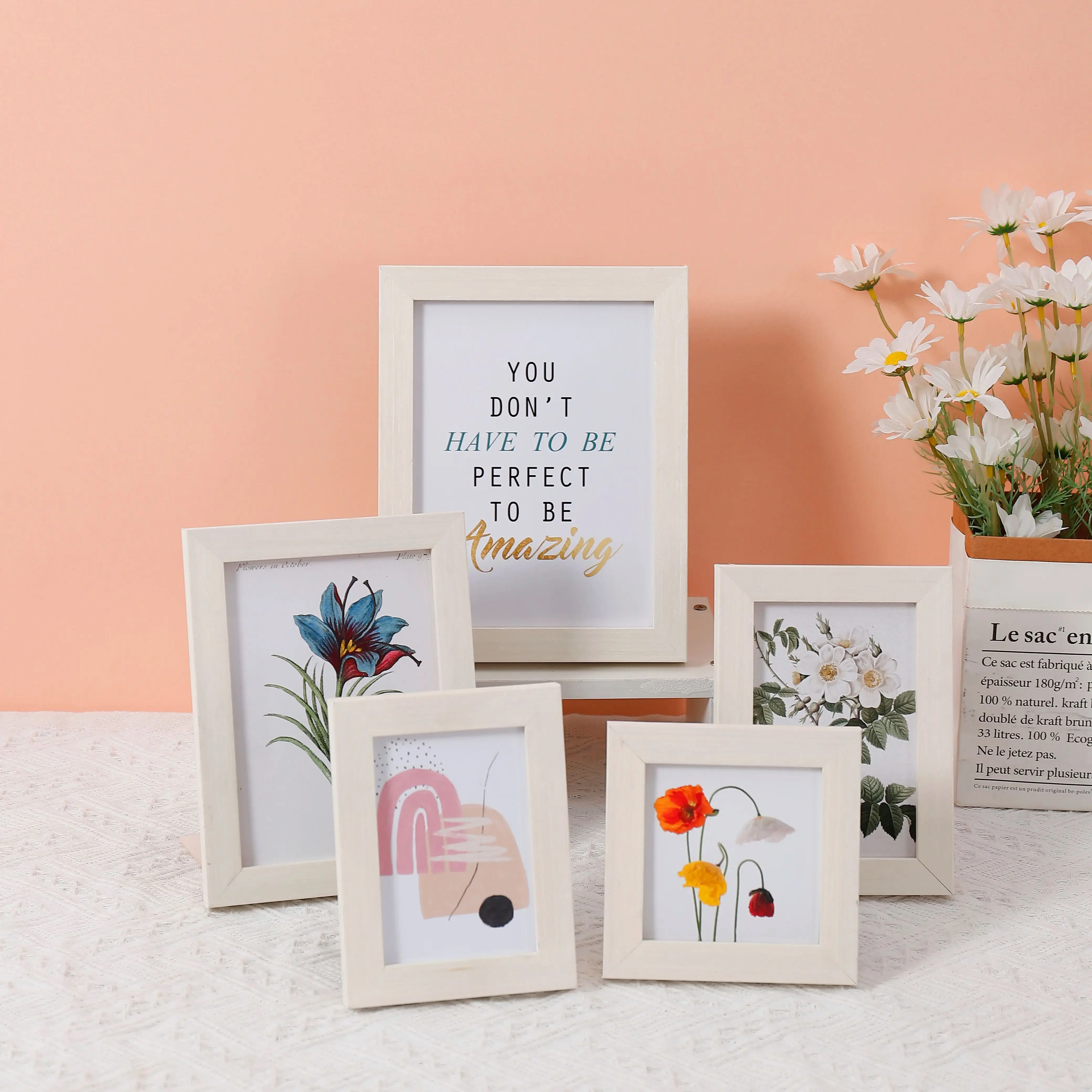 1pc white flat edge wooden picture frame hanging wall table picture frame Bedroom wall art decoration souvenir gift frame