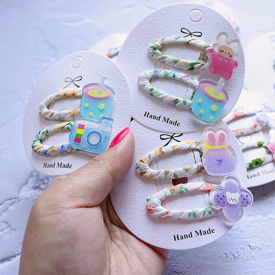 Cartoon rabbit milk tea hairpin children's acrylic bb clip bangs clip cute princess headdress sweet flower bear side clip acrylic bb clip girls gift children barrettes korean style hairpin girl bangs clip girl hair clip