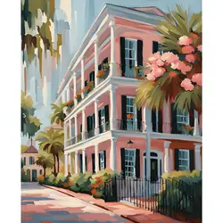 Pink Scenery DIY Oil Painting Kit - Acrylic Art on Canvas - 65x50cm Diy Frame (Clear)