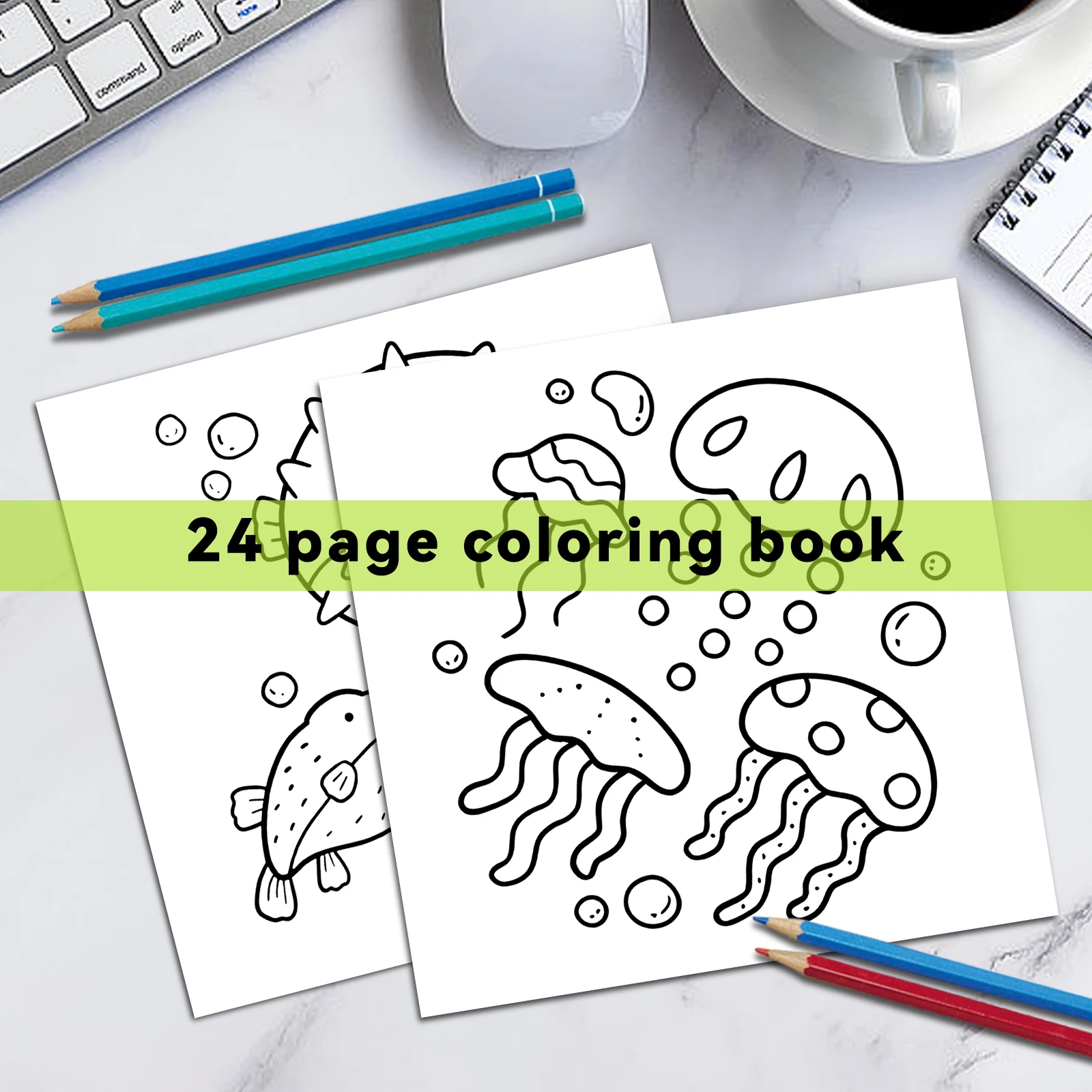 Ocean Scene BOLD-EASY Coloring Book for Adults Teens 24 pages Ocean Creatures Doodles Book -Ideal gift for family or friends 4