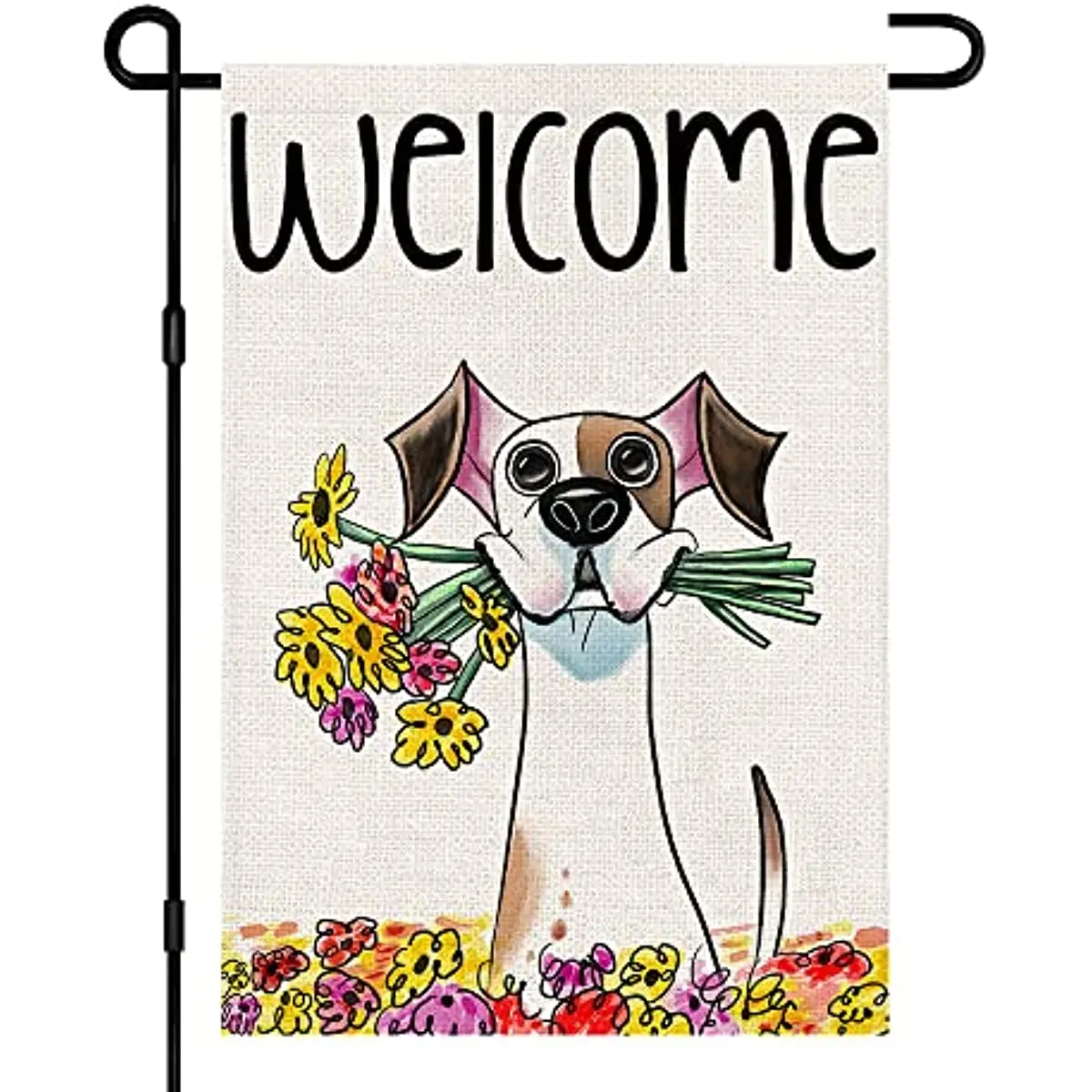 

New Welcome Spring Flower Garden Flag 12x18 Inch Double Sided Outside, Seasonal Floral Dog Sign Yard Farmhouse Outdoor Decor