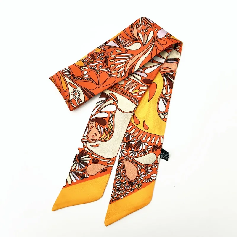 Korean Spring New Cashew Fruit Flower Women's Versatile Twill Wrapping Bag Handle Ribbon Hair Band Small Scarf Scarf Headband 2