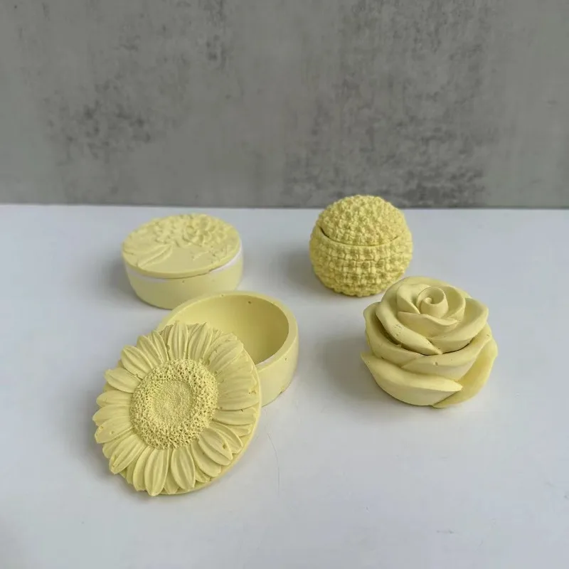 해바라기 장미 양초 항아리 실리콘 몰드, 뚜껑이 달린 DIY 꽃 콘크리트 석고 시멘트 보관함, 양초 항아리 몰드, 홈 데코