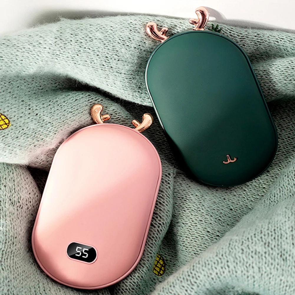 2-in-1 Electric Hand Warmer Rechargeable Winter Pocket Heater 2000mAh/5200mAh Power Bank Handwarmer Gifts for Outdoor Travel