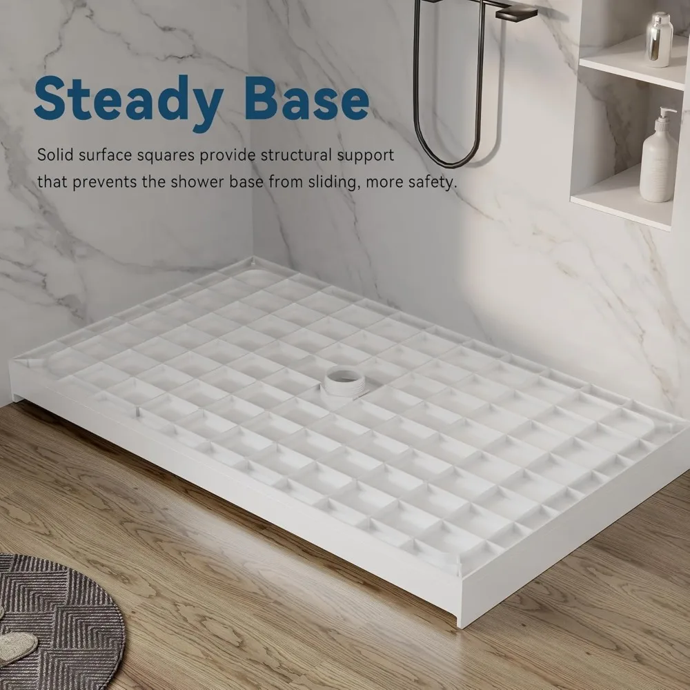 Shower Base for Bathroom, 60'' L X 32'' W X 4'' H, Rectangle SMC Shower Pan in White, Single Threshold Base