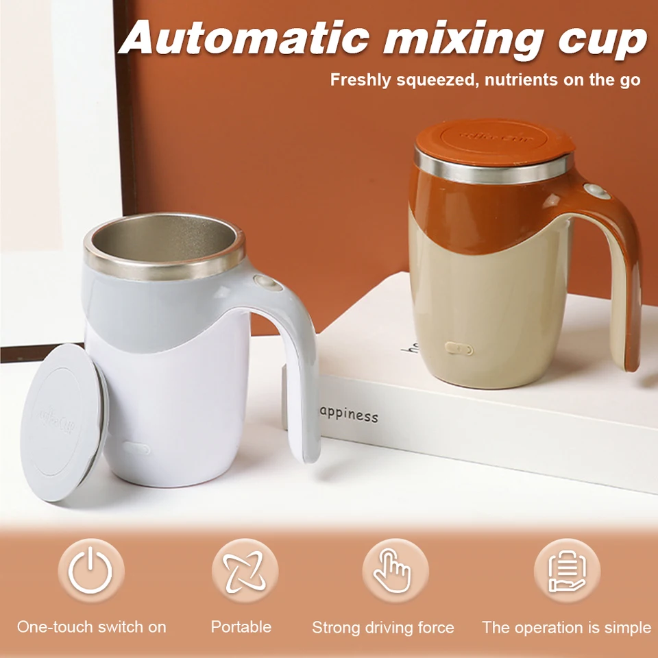 Automatic Stirring Coffee Mug  USB Rechargeable Self-Stirring Mug, 13oz  Stainless Steel (Black)