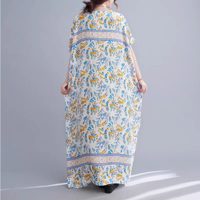 Summer Style Nightdresses Women Sleepwear Long Dress V-Neck Nightgown Plus Size Nightwear loose Can Outside Wear