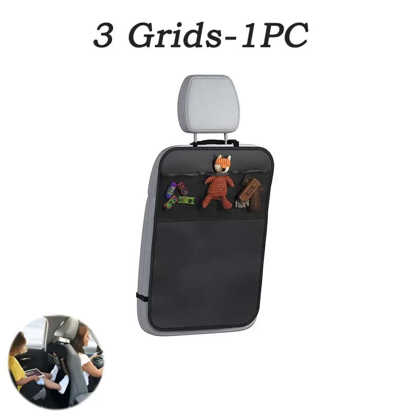 Zwarte stoelhoes voor kinderen met 3-pocket opbergorganisator, waterdichte kickmatten achterbankbeschermer, autostoelrugbeschermers