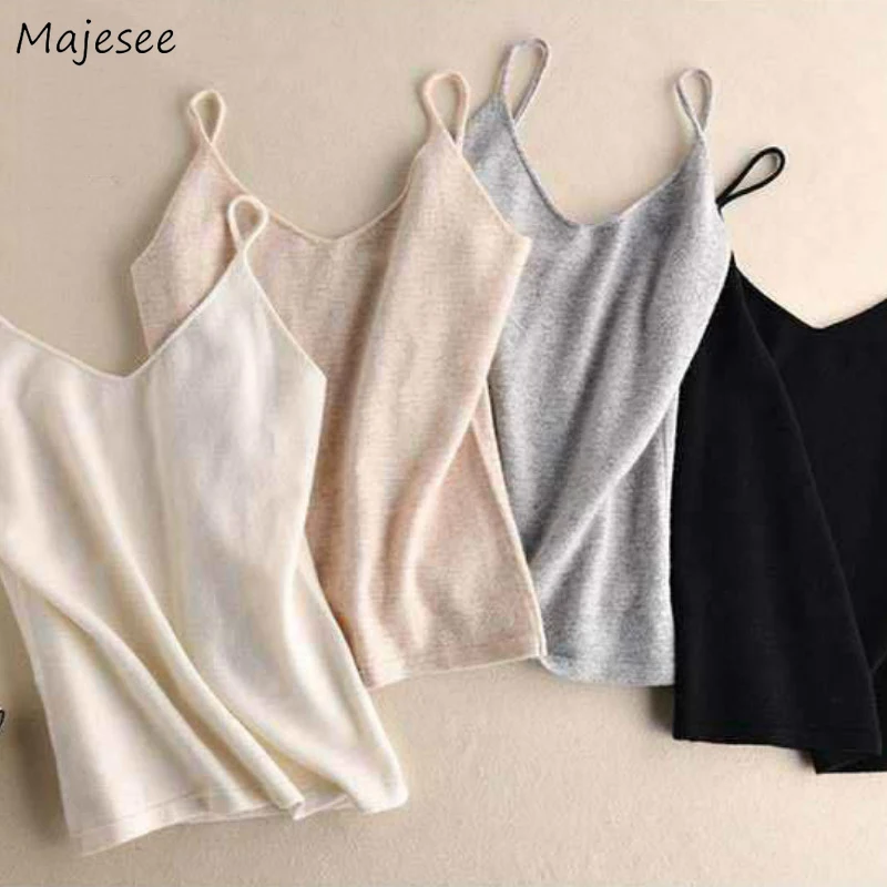 Camisoles Womens Sleeveless Clothing V-neck Knitted Solid Stretchy Elegant  Loose Basic Tops Korean Style Female Soft Casual New - AliExpress