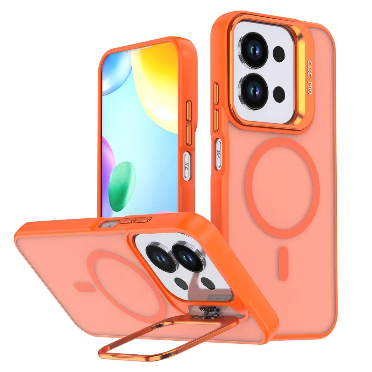 Luxury Magnetic Matte Translucent Phone Case with Metal Lens Stand and Shockproof Design