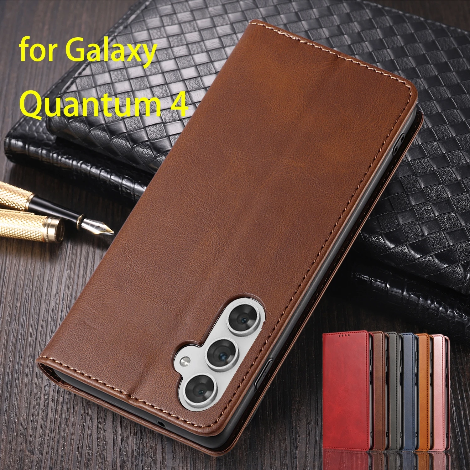 Leather Wallet Flip Case with Card Holder and Magnetic Closure