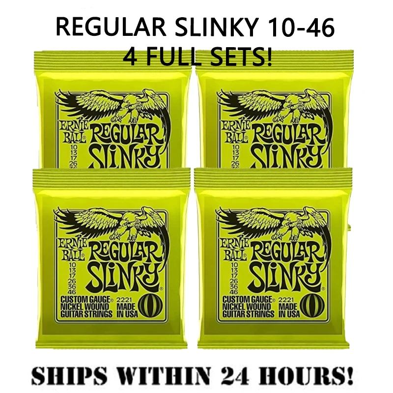 

4 Sets!! ERNIE BALL 2221 Regular Slinky 10-46 Guitar Strings or Other Strings for Electric/Acoustic/Classical Musical Instrument