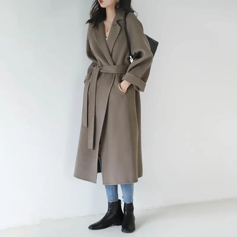 Double Sided Woolen Coat Women Mid Length Knee Length Fashionable High-end Woolen Coat