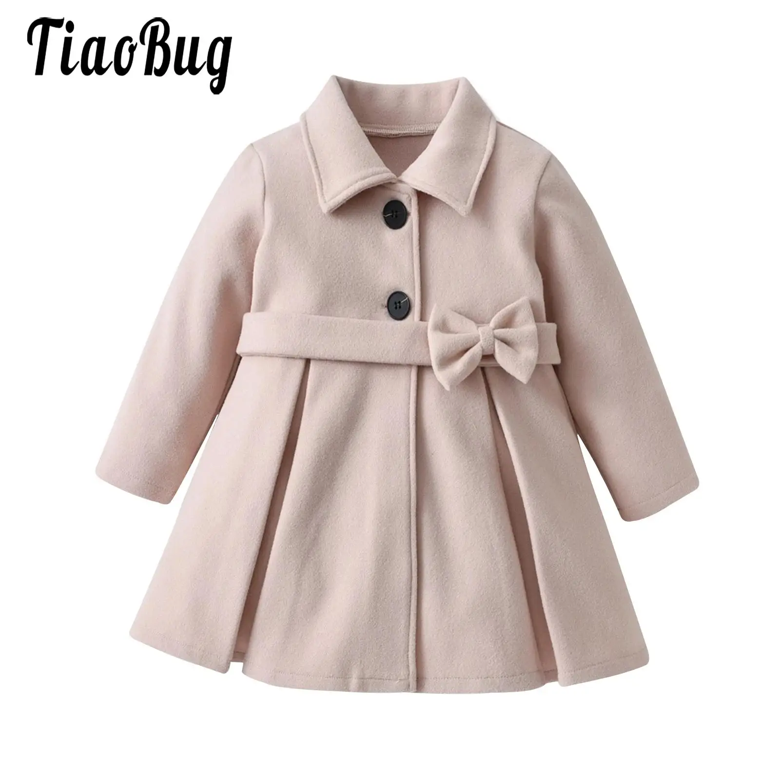 

Toddler Girls Warm Jacket Turn-Down Collar Classic Jacket Coat Long with Tie Belt Autumn Winter Baby Fashionable Outfits Outwear