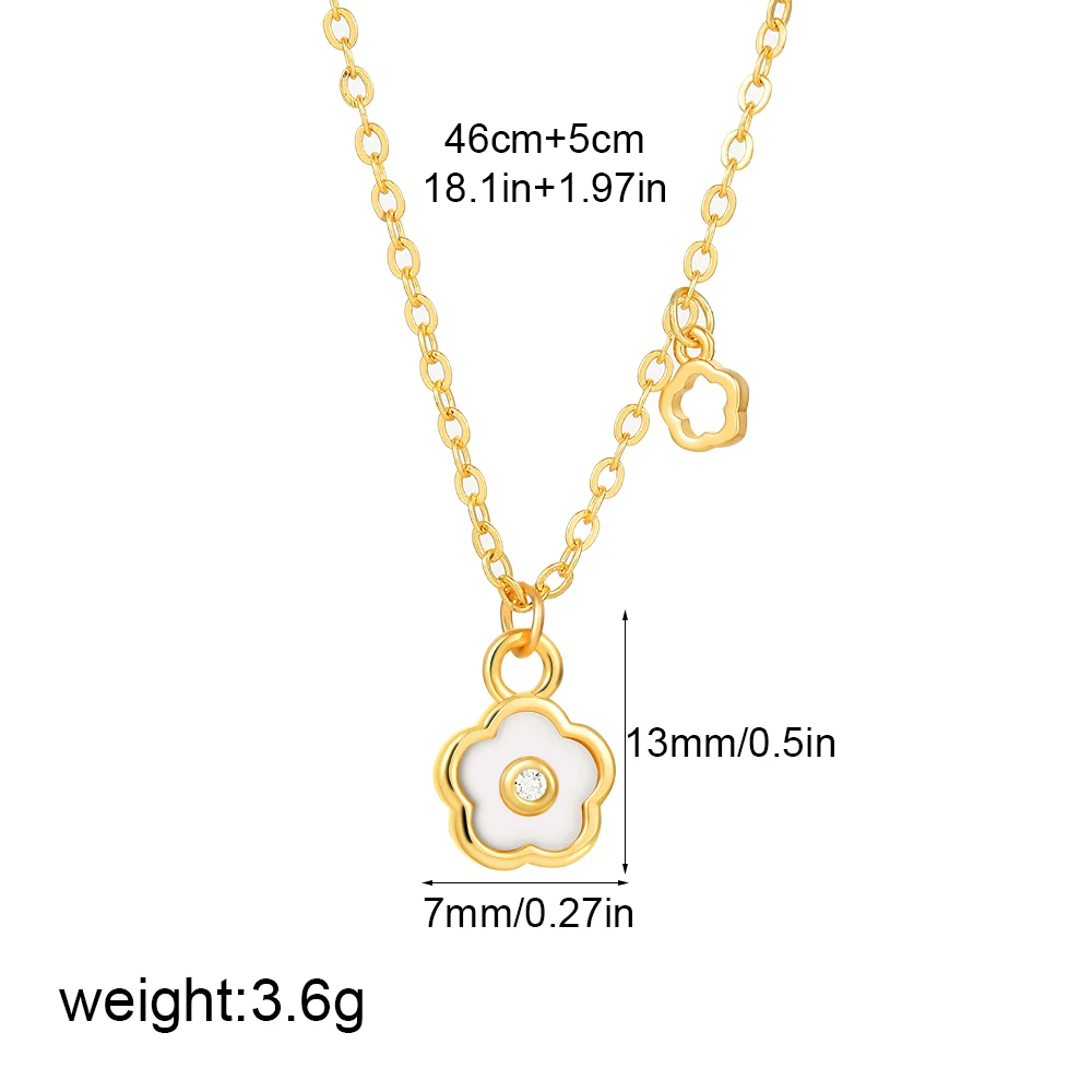 Tiny Flower-shape Pendant Necklace for Women Girl White Natural Opal Shiny Zircon Waterproof Stainless Steel Chain Choker Collar