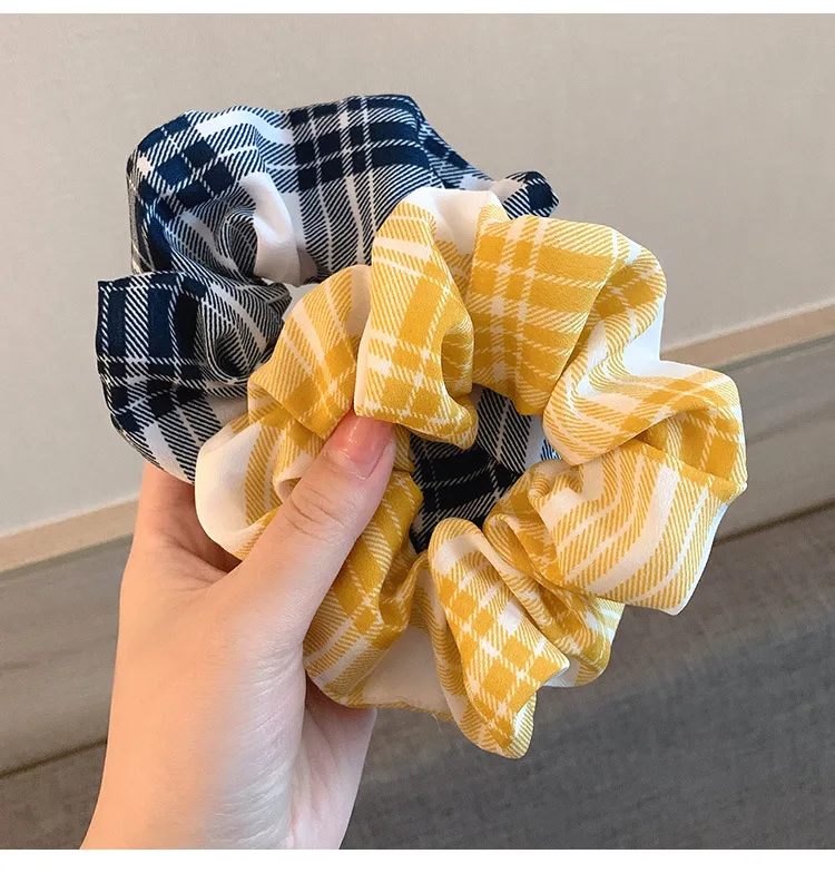 2022 Summer Korean Organza Plaid Scrunchie Women Girls Ponytail Holder Hair Ties Satin Elastic HairBands Hair Accesories goody hair clips