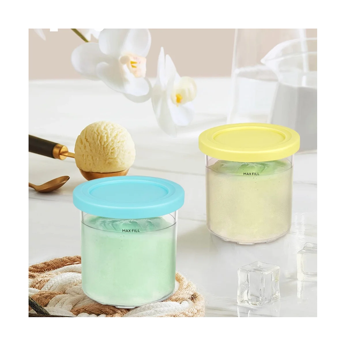 4PCS Ice Cream Pints and Lids for Ninja Creami NC301 NC300 NC299AMZ Series Ice Cream Storage Containers Food Freezer 4