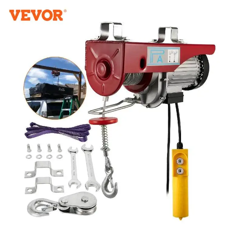 VEVOR 200-800KG Electric Hoist Crane New Portable Lifter Overhead Garage Winch with Wired Remote Control and Limit Switch