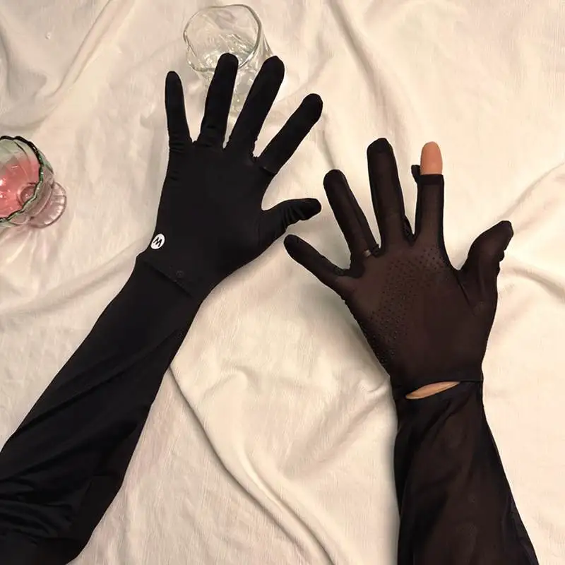 여성용 아이스 실크 터치스크린 장갑 UV 차단 통기성 메쉬 자전거 라이딩 미끄럼 방지 손가락 없는 여름 사이클링 드라이빙 장갑