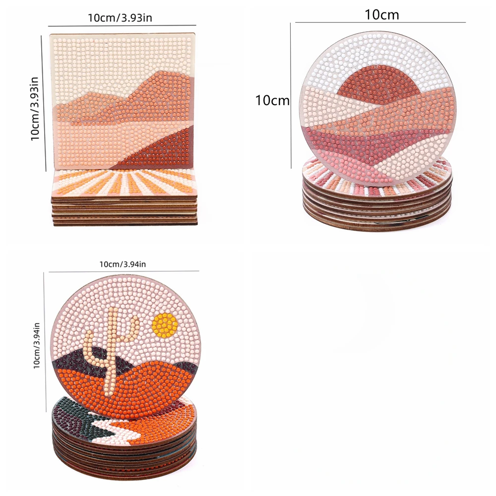 DIY Landscape Diamond Painting Coasters with Holder Anti Slip Wood Coasters Scenery Diamond Art for Adults 8pcs
