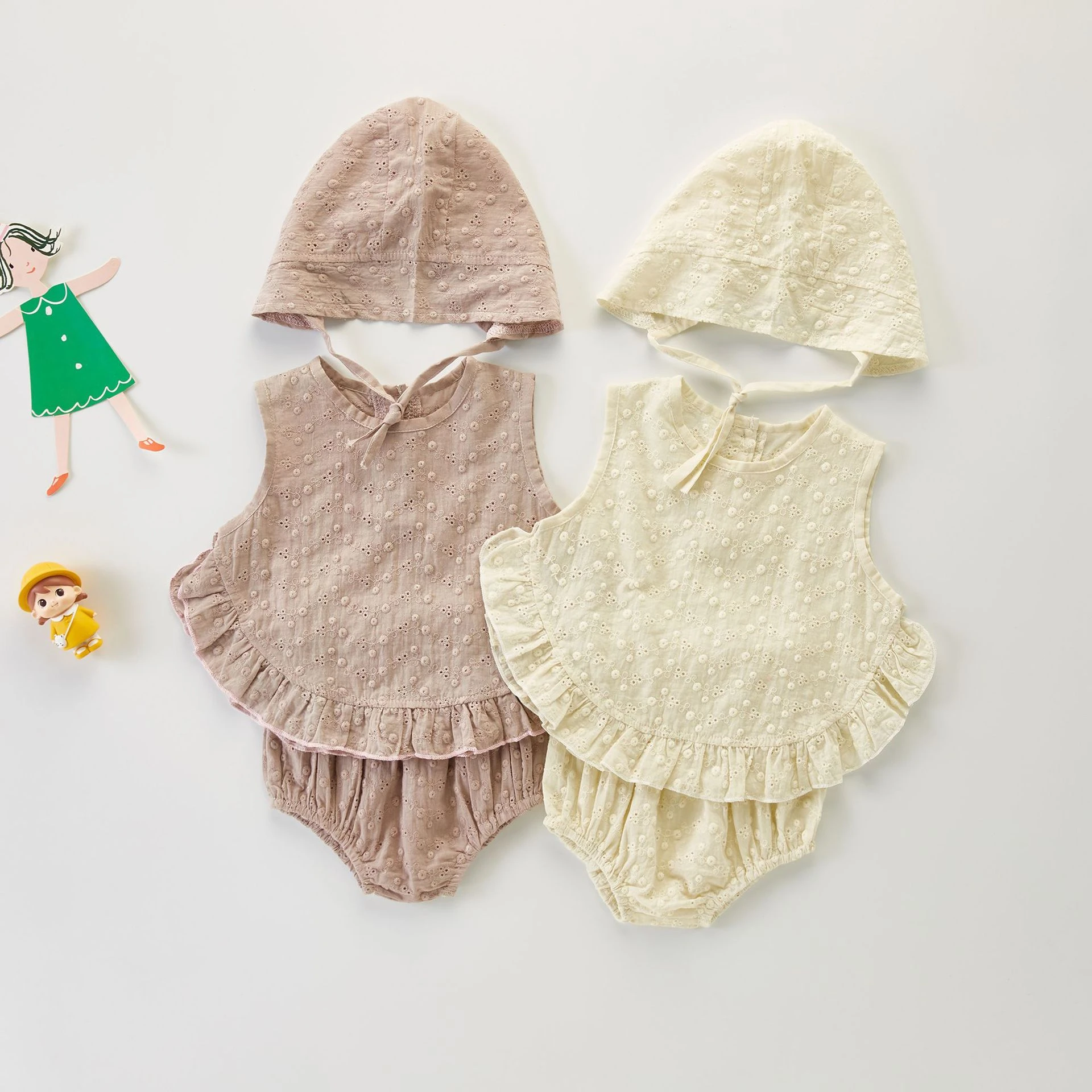 MILANCEL 2022 Summer Baby Clothing Set Embroidery Girls Tops and Blommers Cute Hats 3 Pcs Toddler Suits baby clothes in sets	