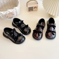 Chic Children's Shoe for Girl Glossy PU Versatile Princess Leather Shoes with Bowknot Spring Autumn Sweet Kids Mary Jane Shoes 2