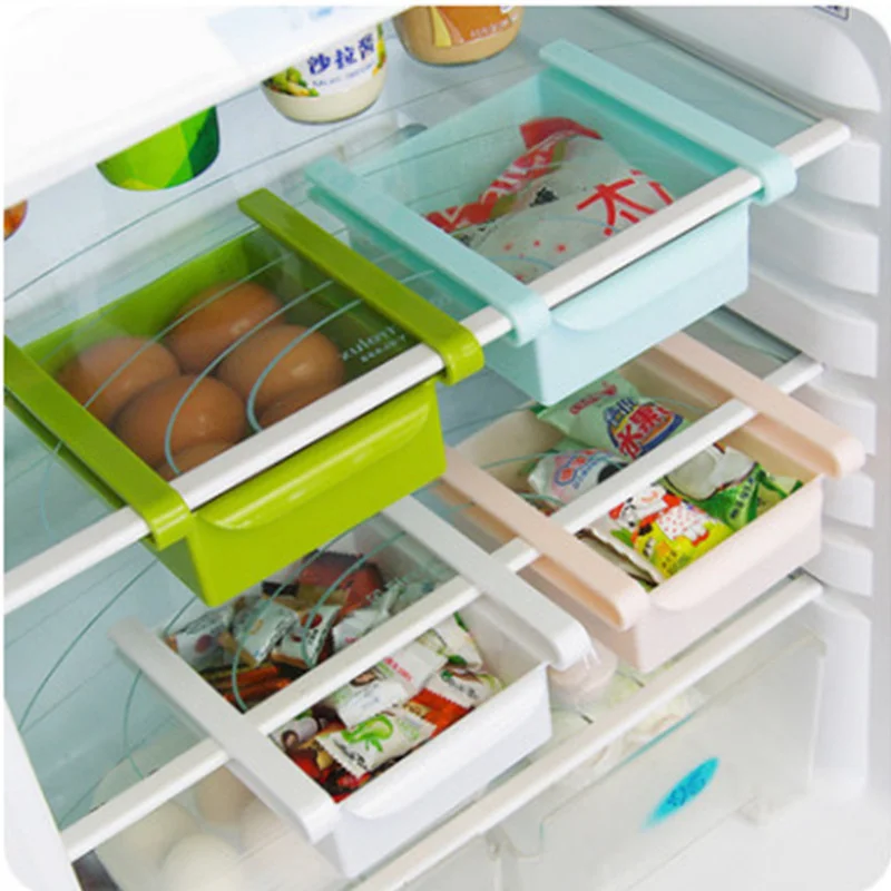 Caja organizadora retráctil para refrigerador, estante multifuncional  escalonado, capa divisora fresca, organizador de almacenamiento de cocina -  AliExpress