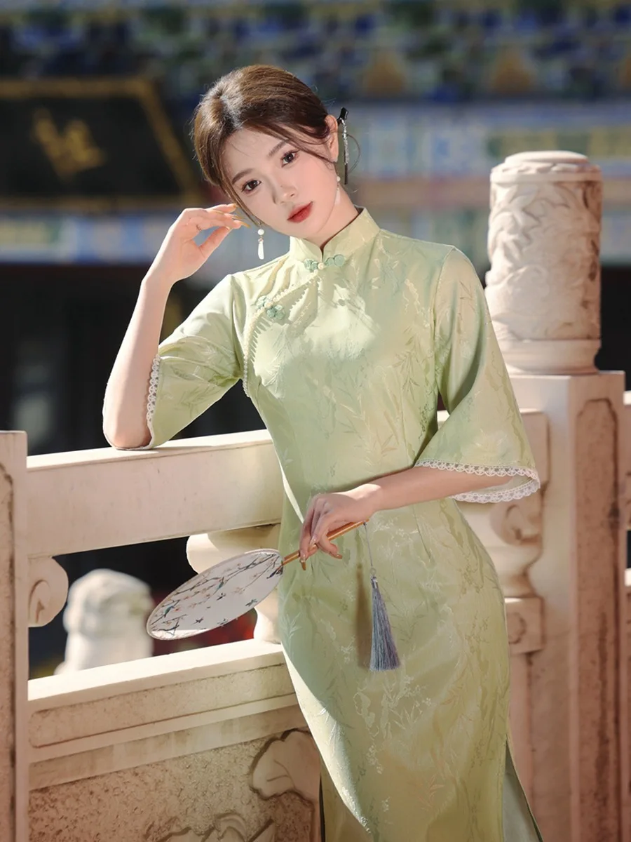 

Mandarin Collar Evening Party Dresses Split Sexy Qipao Dress Women Chinese Style Traditional Cheongsam Elegant Vintage Vestidos