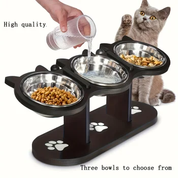 Adjustable 15 Degree Tilted Raised Cat Bowl, Raised Dog Food Bowl with 3 Stainless Steel Stands-Easy to Assemble, Easy to Clean