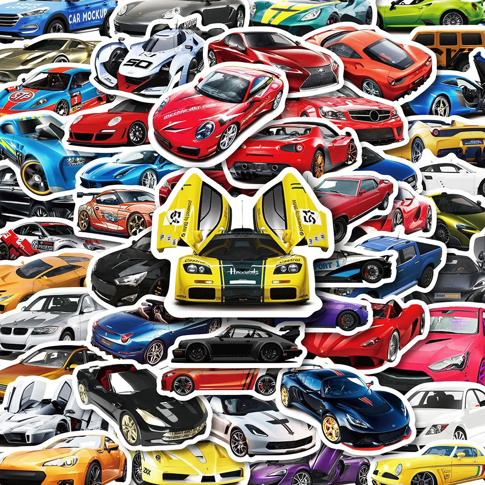 10/30/50/100pcs Supercar Stickers Cool Cartoon Retrofit Racing Car Decal DIY Motorcycle Travel Luggage JDM Sticker Pack for Kids