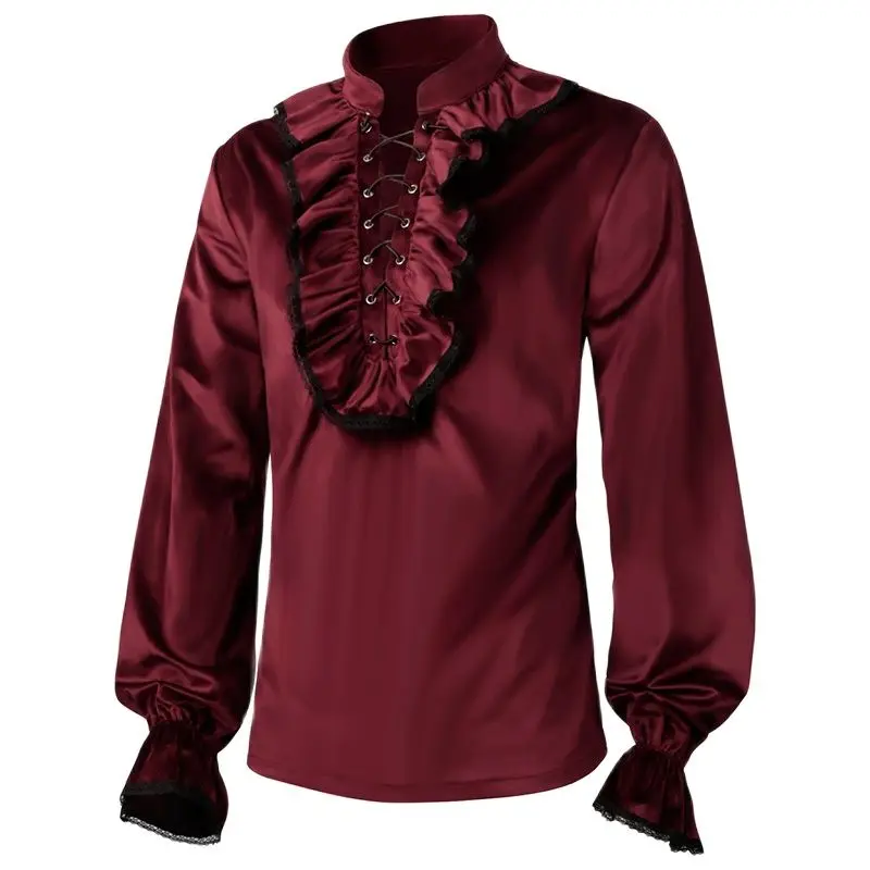 Medieval Gothic Clothes Men Renassiance Vintage Velour Lace Up Vampire Shirt Halloween Cosplay Costume Mittelalter Camisa Hombre 12pcs pack vintage vampire sticker diy craft scrapbooking album junk journal decorative stickers