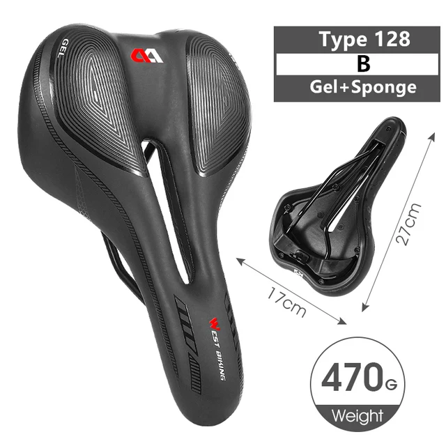 WEST BIKING Bike Saddle MTB Mountain Road Bike Seat PU Leather Gel Filled Cycling Cushion Comfortable Shockproof Bicycle Saddle Silicone Filled B