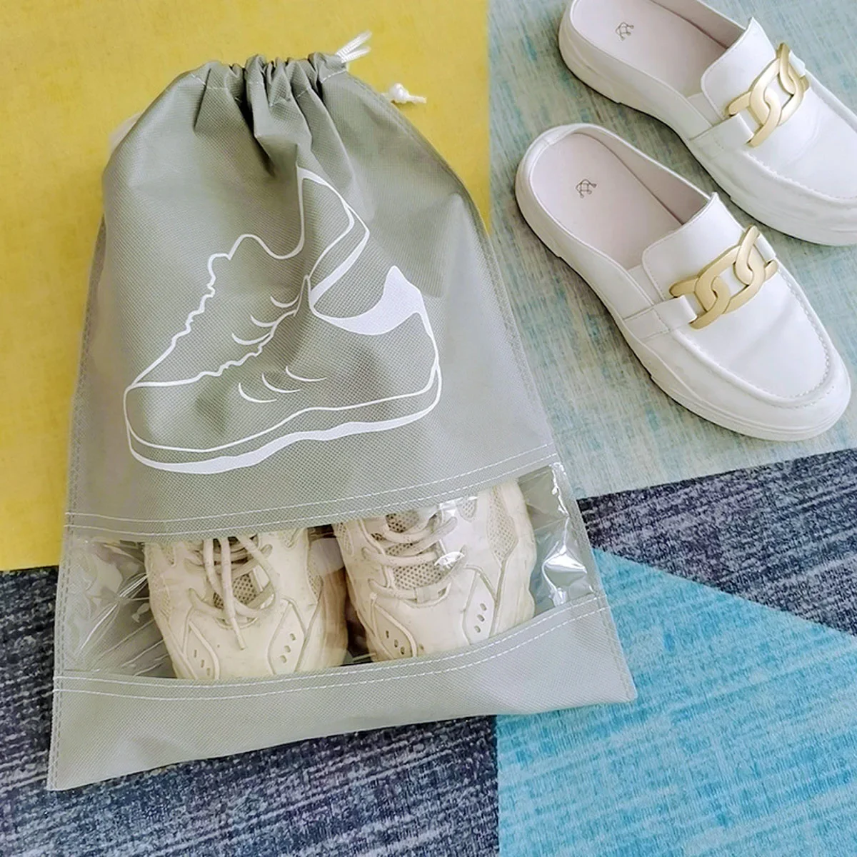 5pcs-Shoe Storage Bag with Thickened Non-woven Fabric Strap