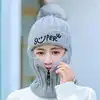 Coral Fleece Winter Women Knitted Hats Add Fur Warm Winter Hats For Women With Zipper Keep Face Warmer Balaclava Pompoms Caps 1