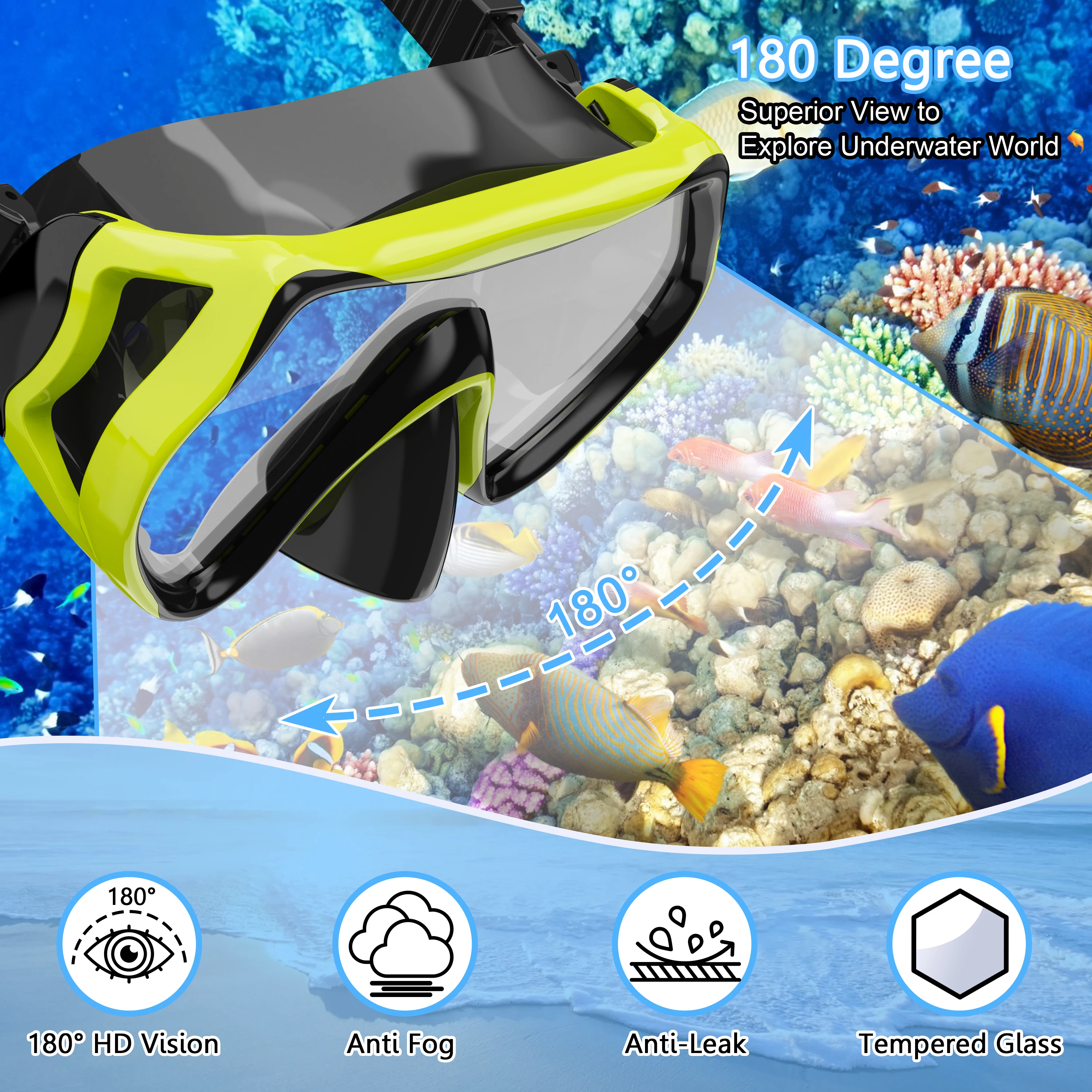 Professional Adult Snorkel Swim Mask Anti-Fog Diving Mask