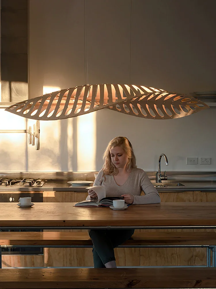 Nordic Wabi Sabi Fish Bone Wood Ceiling Pendant Light Home Deco Living Room Led Chandelier Bar Cafe Hanging Lamp Lustre Fixture led chandelier ceiling chandelier led pendant light
