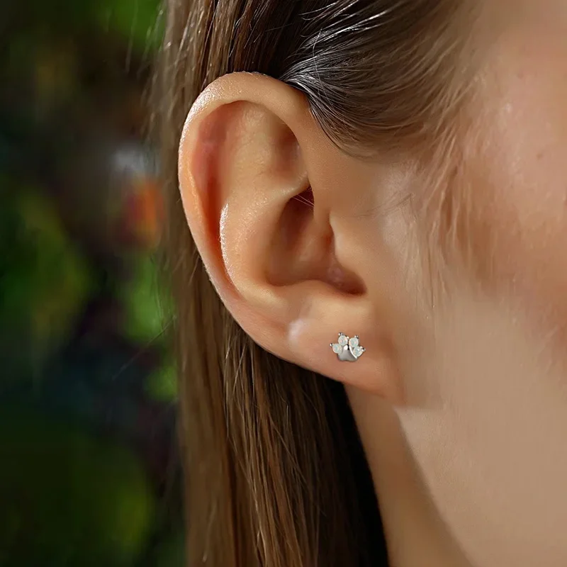 925 Sterling Silver Cute Cat Claw Screw Stud Earrings for Girls Teen Fine Birthday Gift Jewelry DF2010