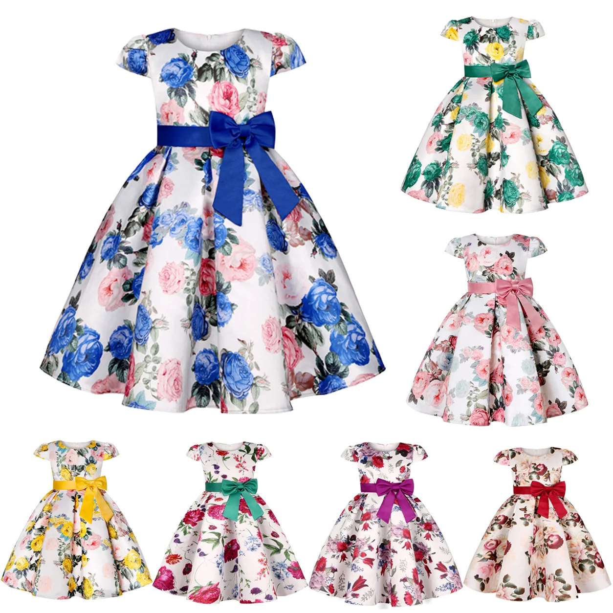 

New Girls Kids Flower Elegant Causal Princess Party Dresses Children Clothing Christmas Birthday Wedding Party Baby Girl Dress