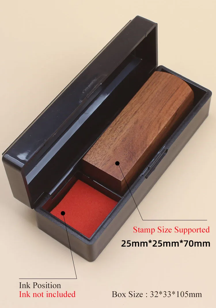 Description Picture 3 of itemClamshell Seal Box For Wood Square Round Name Stamp Calligraphy Painting Chop Portable Mini Rectangle Black Plastic Storage Box