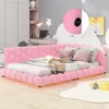 Upholstered Full Size Platform Bed with USB Ports and LED Belt,Pink Bed for Girls From 6To12 Years Princesses Bunk Beds for Kids 4