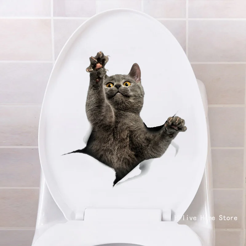 Cartoon Hole Cat Toilet Sticker Bathroom and Bathroom Beautification Decoration Toilet Lid Waterproof 3D Self-Adhesive Sticker