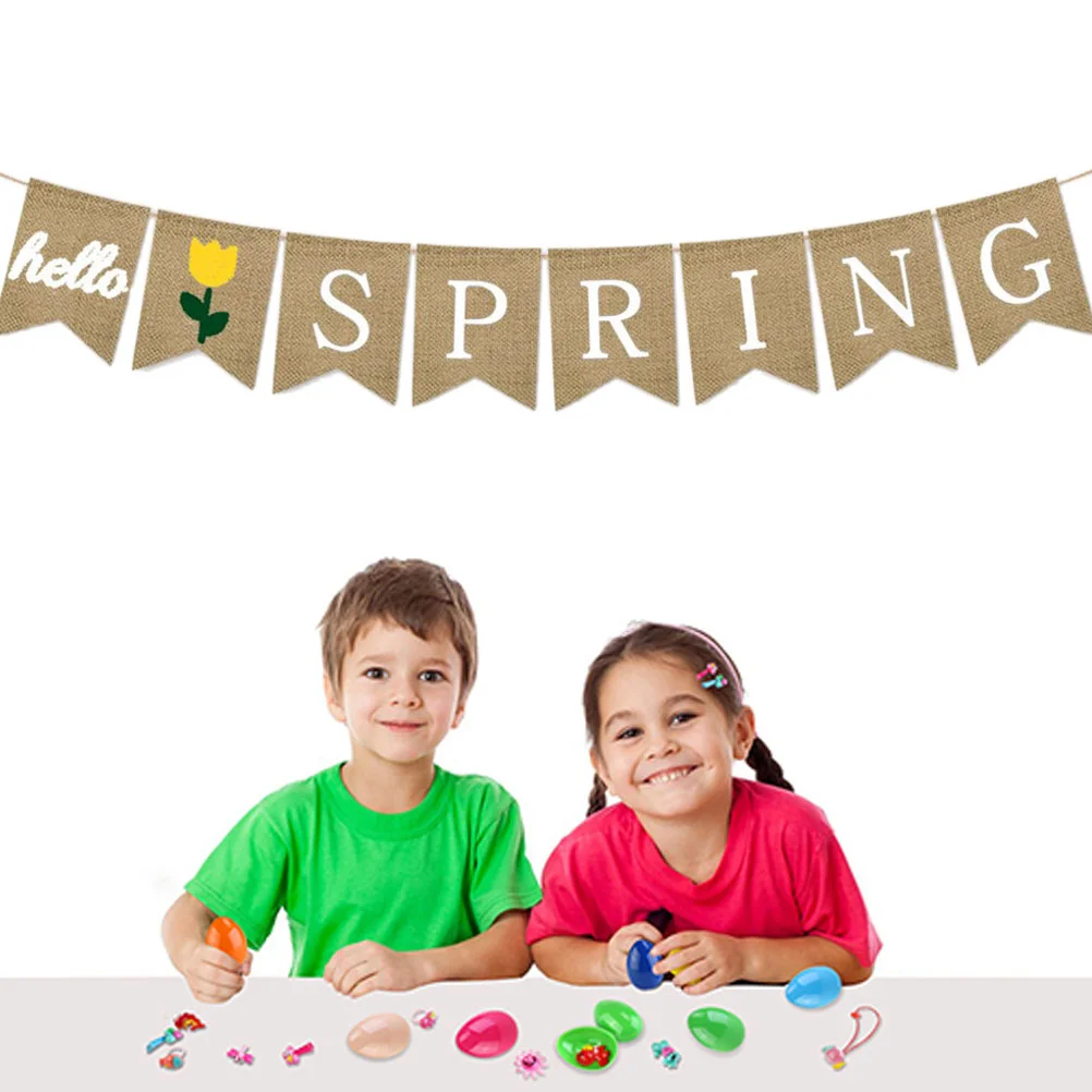 

Hello Spring Letters Bunting Banner Spring Decorative Burlap Banner Party Supplies for Party Festival Celebration